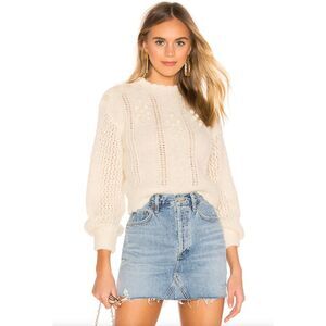 LoveShackFancy Persephone High-Neck Cropped Mohair Sweater Sz Small Cream Puff